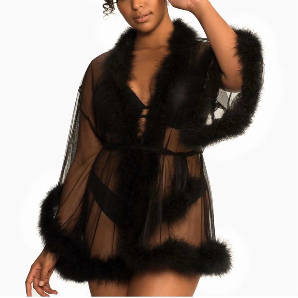 Savage x fenty sheer marabou short robe NWT size XL/1XL
